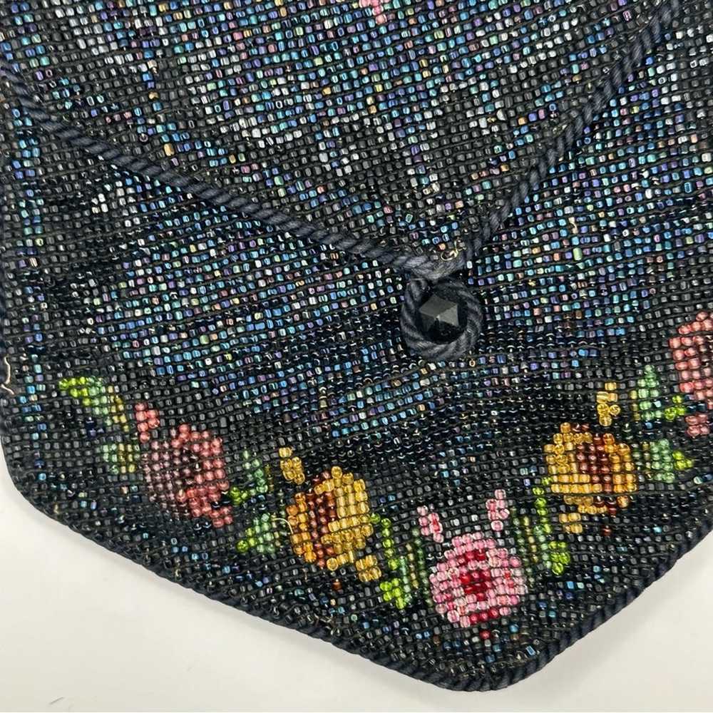 Vintage Retro style Fabric Beaded Black & Floral … - image 3