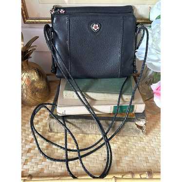 Vintage Brighton Black Leather Crossbody Bag Braid