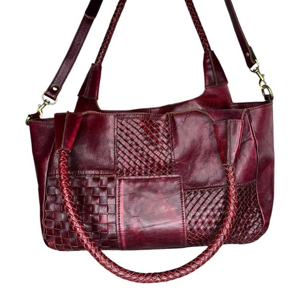 Patricia Nash Ponza Satchel Burgundy Leather Hobo… - image 1