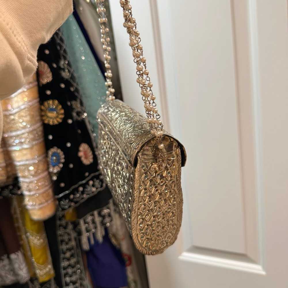 Vintage metal bag with pearls - image 2