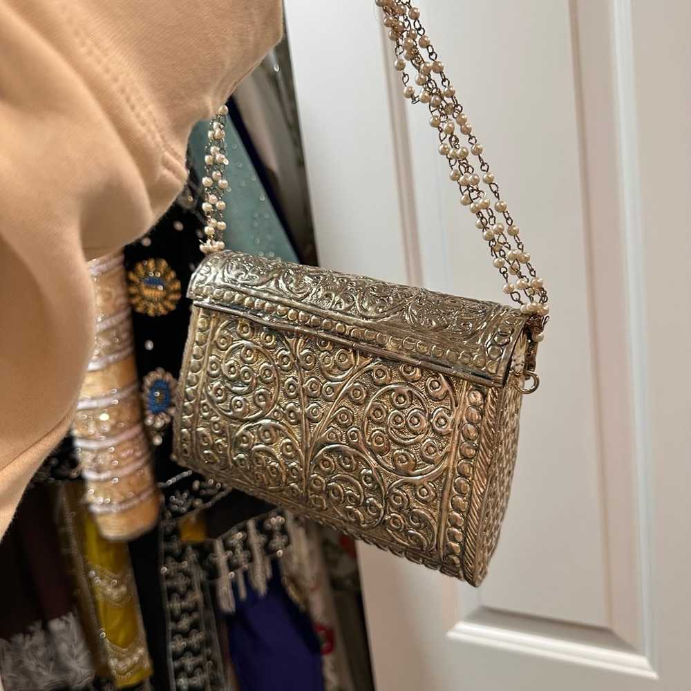 Vintage metal bag with pearls - image 3