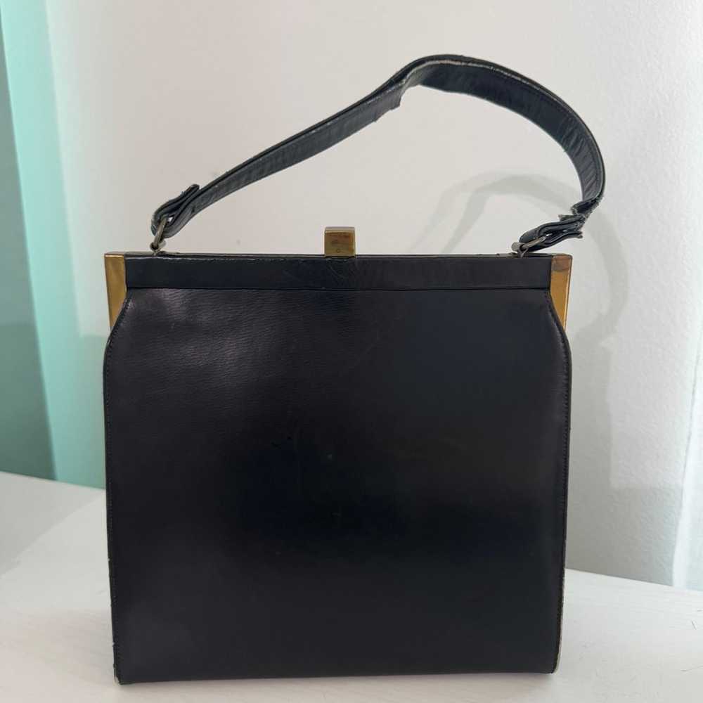 Vintage Black Leather Handbag with Gold Accents - image 4