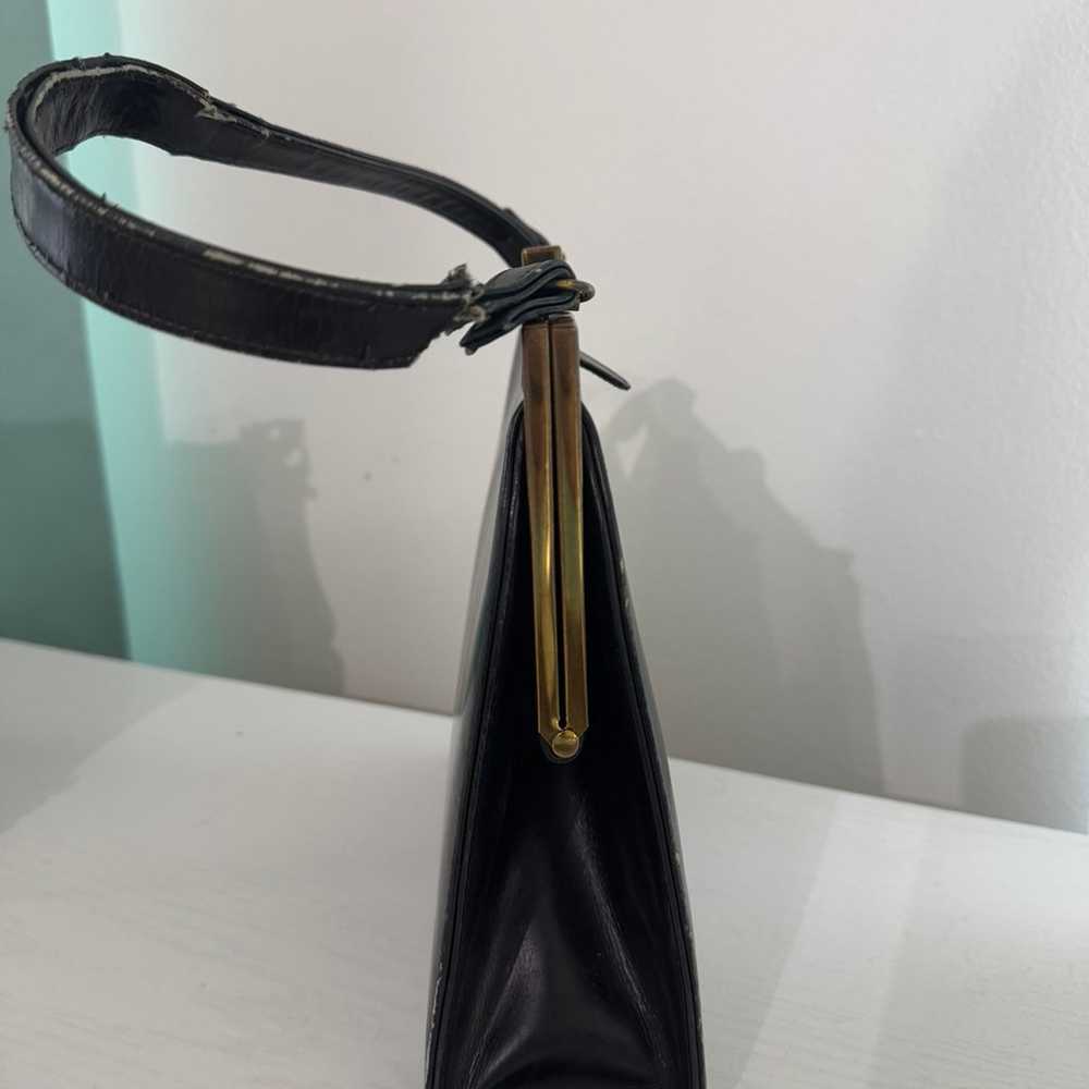 Vintage Black Leather Handbag with Gold Accents - image 5