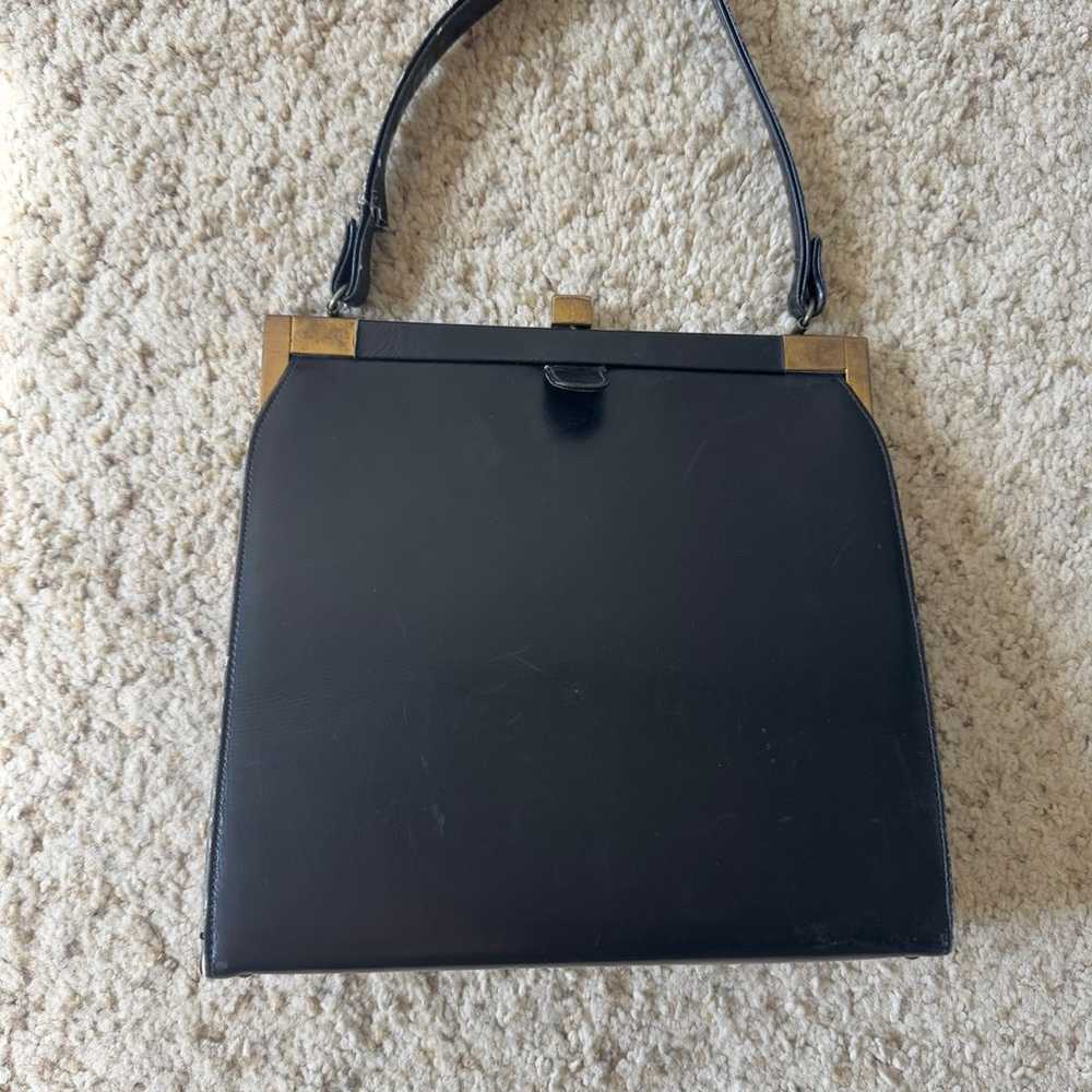 Vintage Black Leather Handbag with Gold Accents - image 6