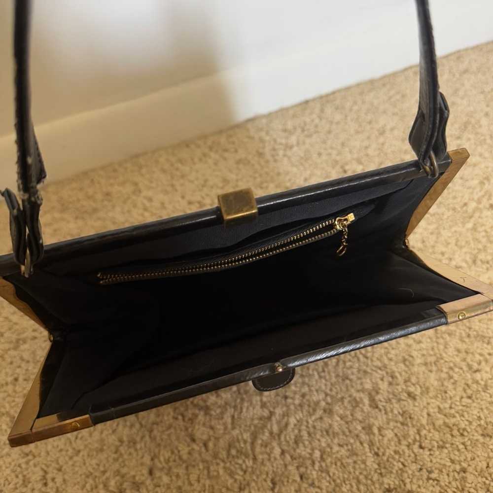 Vintage Black Leather Handbag with Gold Accents - image 7