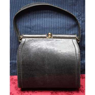 1940's- 50's Ladies Unbranded Black Reptile skin … - image 1