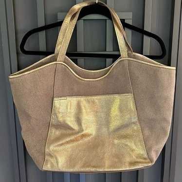 Modus Rio gold and jute large tote bag leather mad