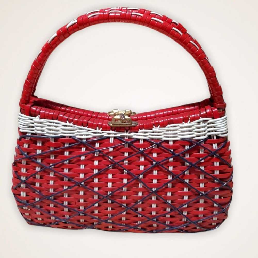 1960s. Wicker Basket Purse. Red, white and blue. - image 1