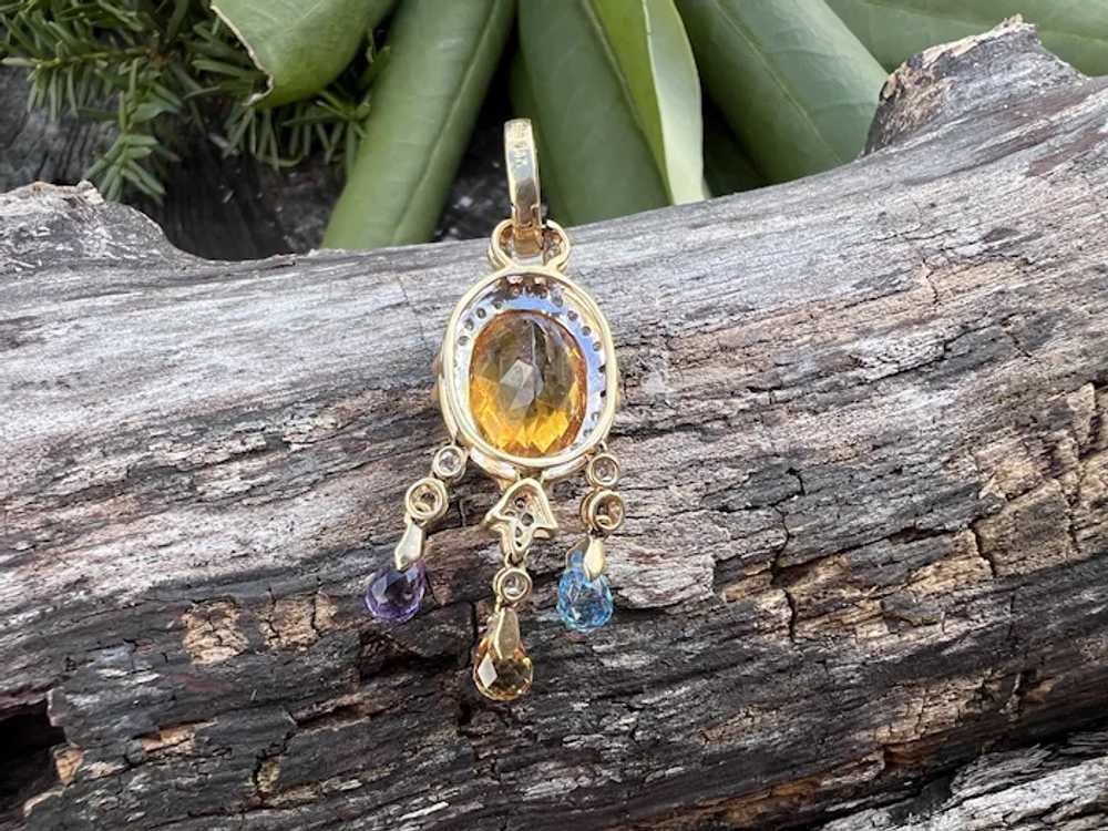 14K Yellow Gold Citrine and Diamond Pendant - image 10