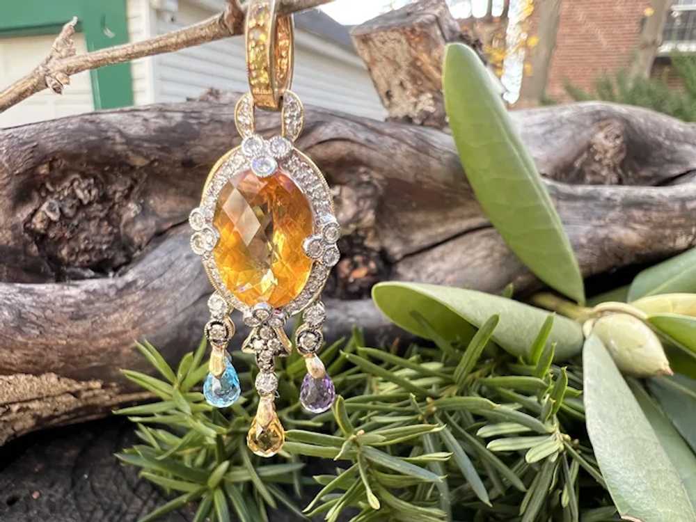 14K Yellow Gold Citrine and Diamond Pendant - image 3