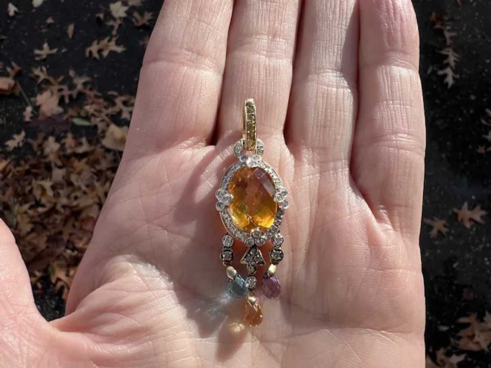 14K Yellow Gold Citrine and Diamond Pendant - image 5