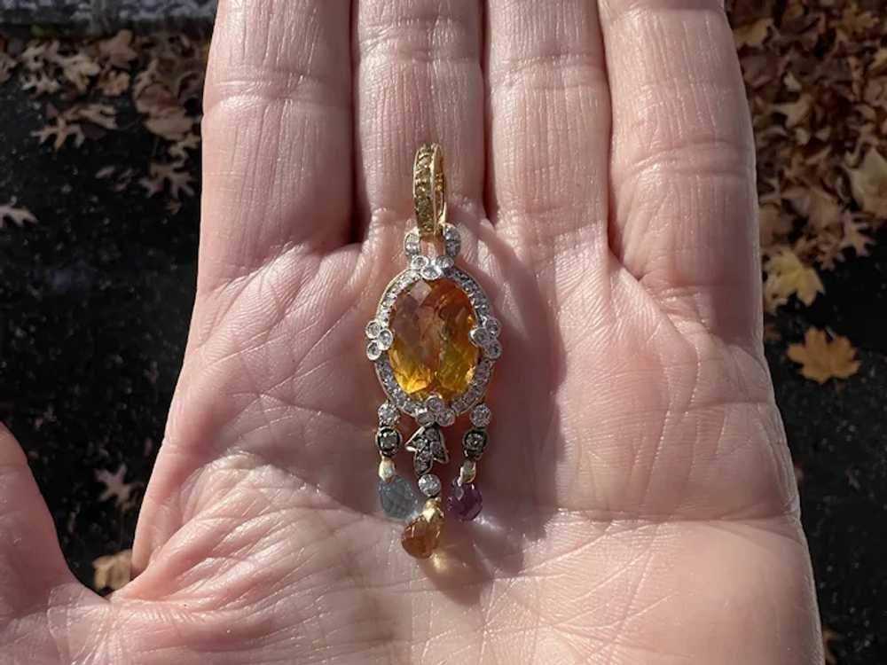 14K Yellow Gold Citrine and Diamond Pendant - image 6