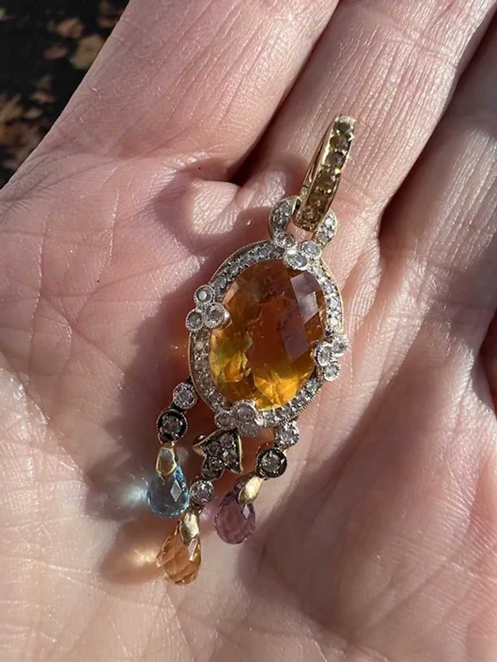 14K Yellow Gold Citrine and Diamond Pendant - image 7