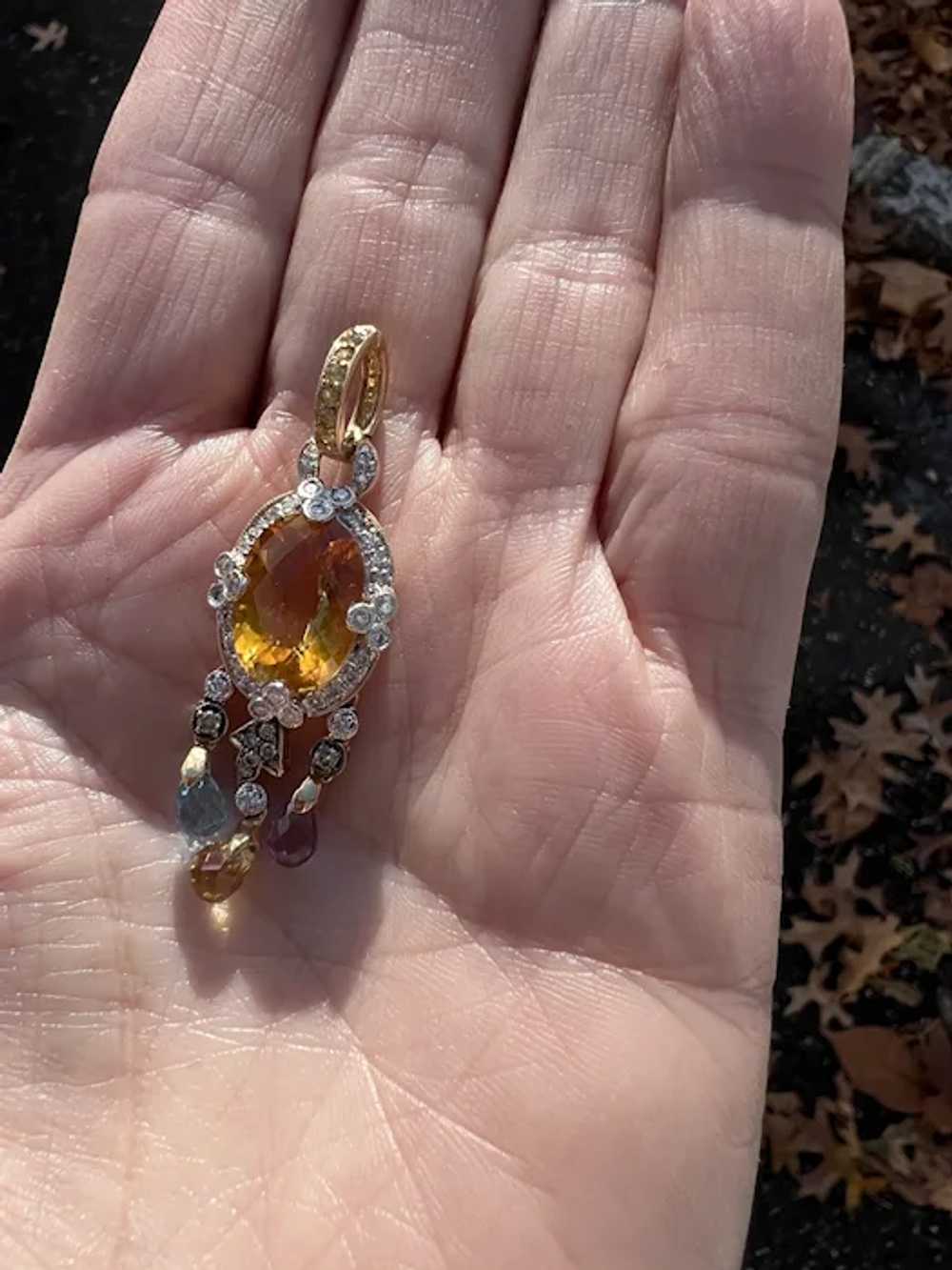 14K Yellow Gold Citrine and Diamond Pendant - image 8