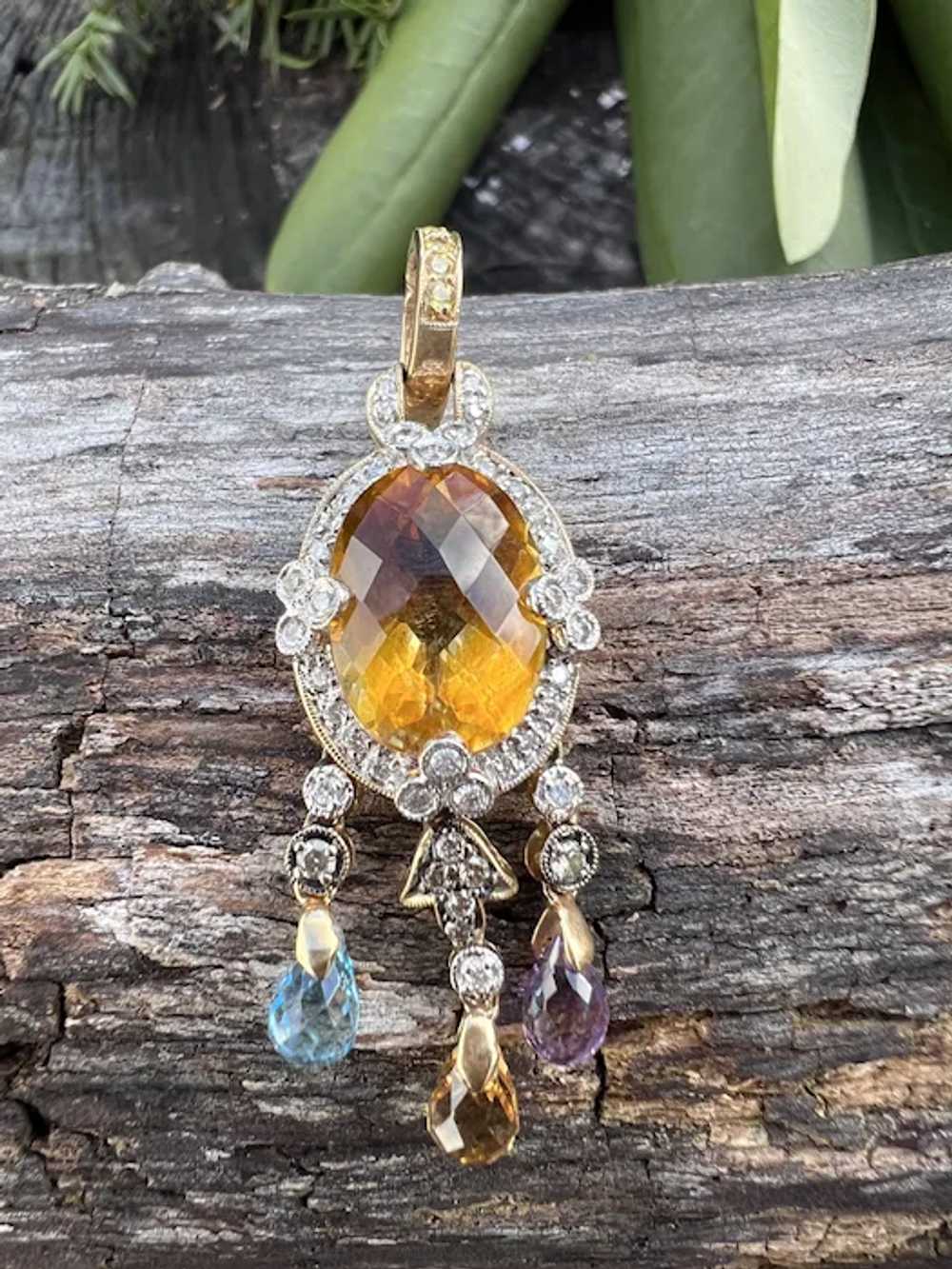 14K Yellow Gold Citrine and Diamond Pendant - image 9