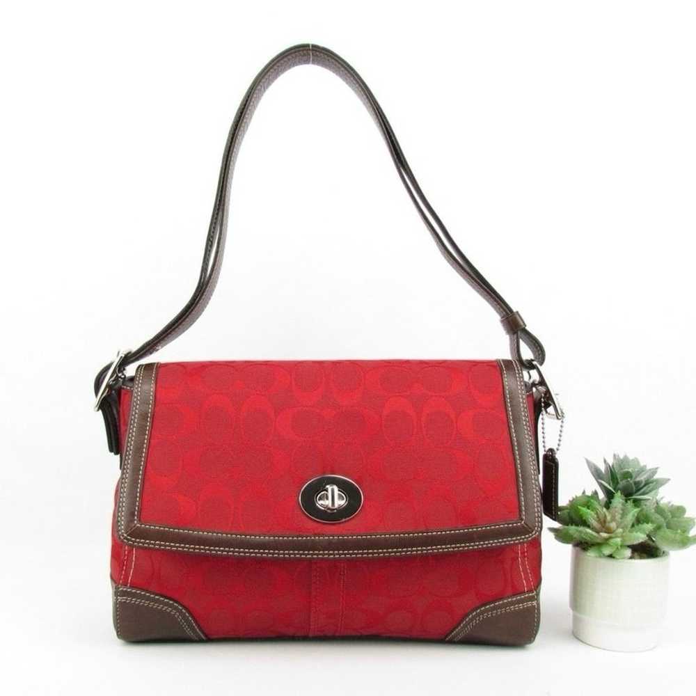 Coach Signature Hampton Red Brown Shoulder Bag - image 1