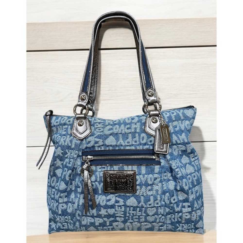 Coach 16988 Poppy Denim Wordblock Tote Bag - image 1