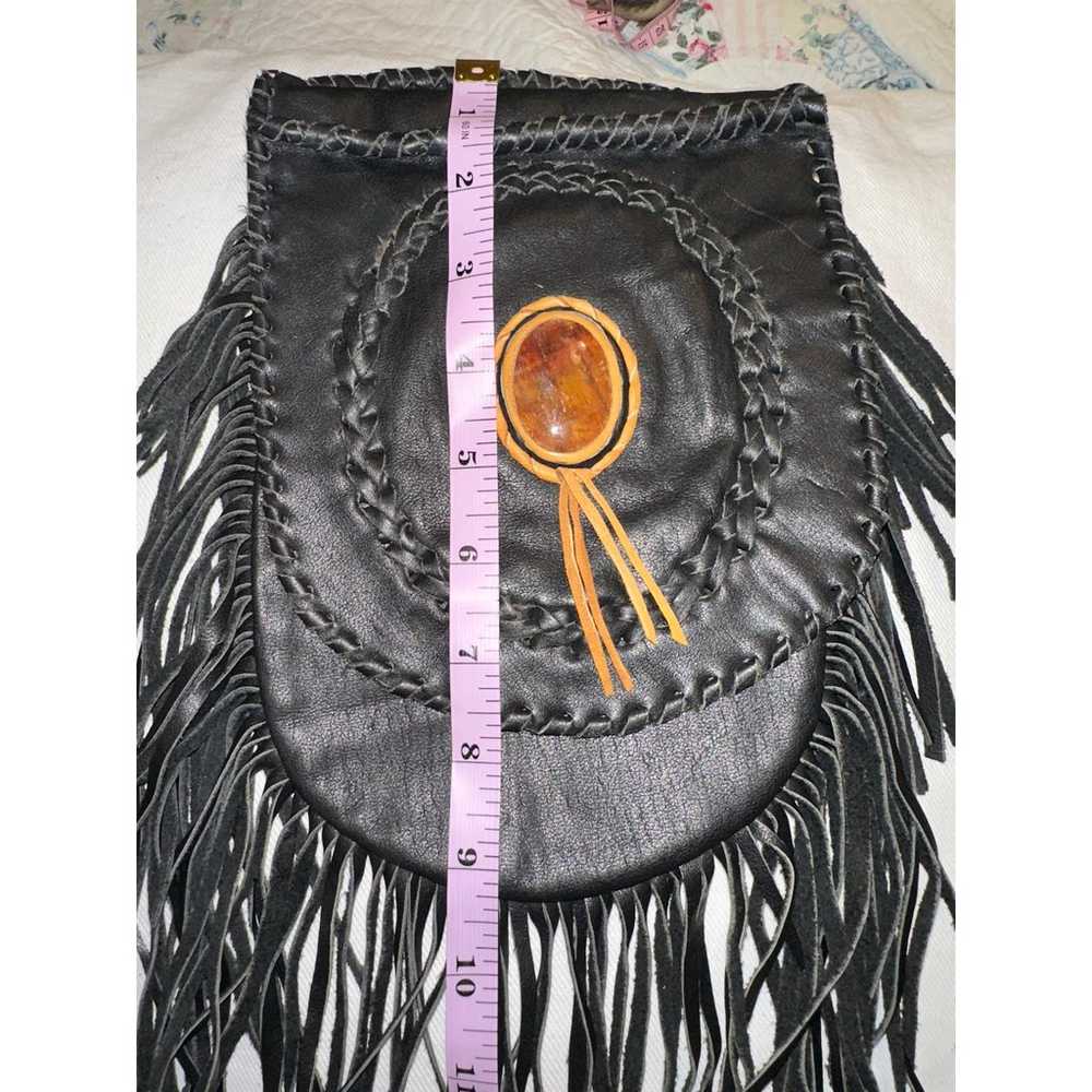 VINTAGE BOHO BLACK FRINGED WHIPSTITCHED LEATHER B… - image 5