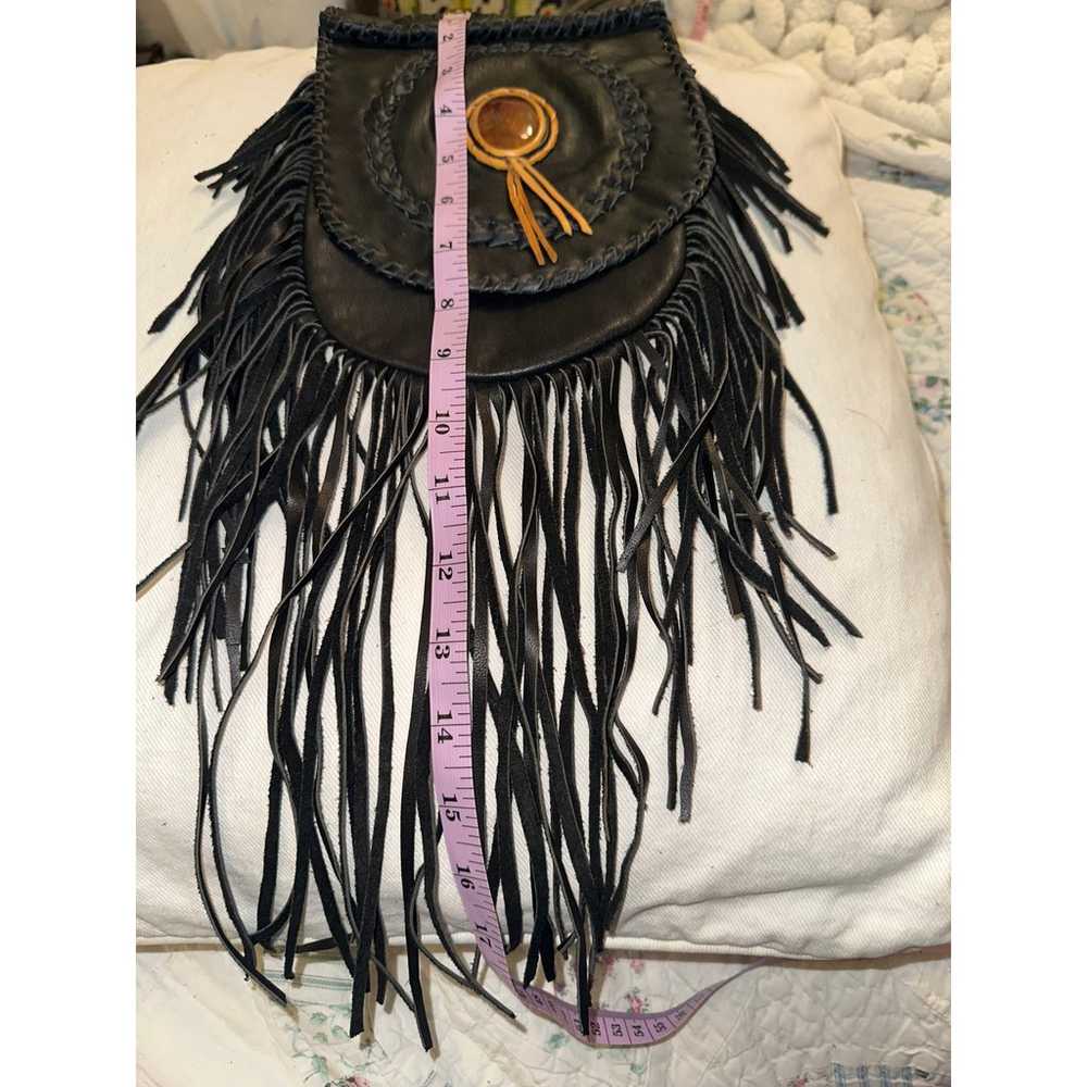 VINTAGE BOHO BLACK FRINGED WHIPSTITCHED LEATHER B… - image 7