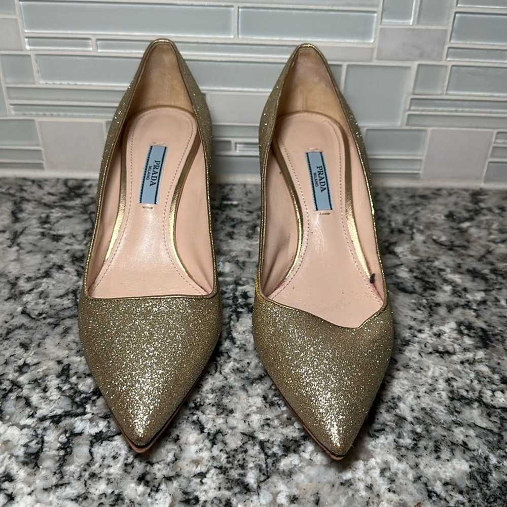 Prada Prada Gold Glitter Pumps Heels - 37 - image 3