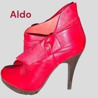 Aldo red faux leather 4 1/2” heels booties - image 1