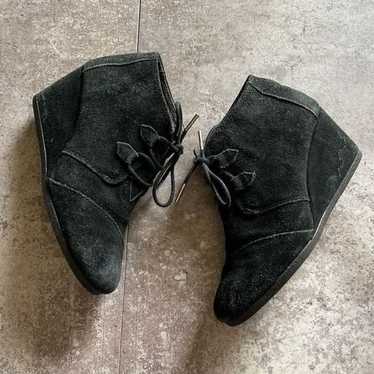 TOMS Wedge Ankle Booties Suede Black Shoes 9