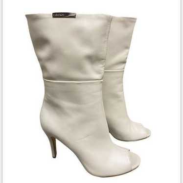 Calvin Klein Kaiya Cream Peep Toe Heeled Boots