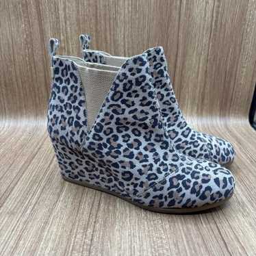 TOMS Kelsey Leopard Wedge Ankle Boots Women's Size