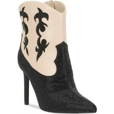 INC Cowboy Boots Size 8 Black Cream Embellished W… - image 1