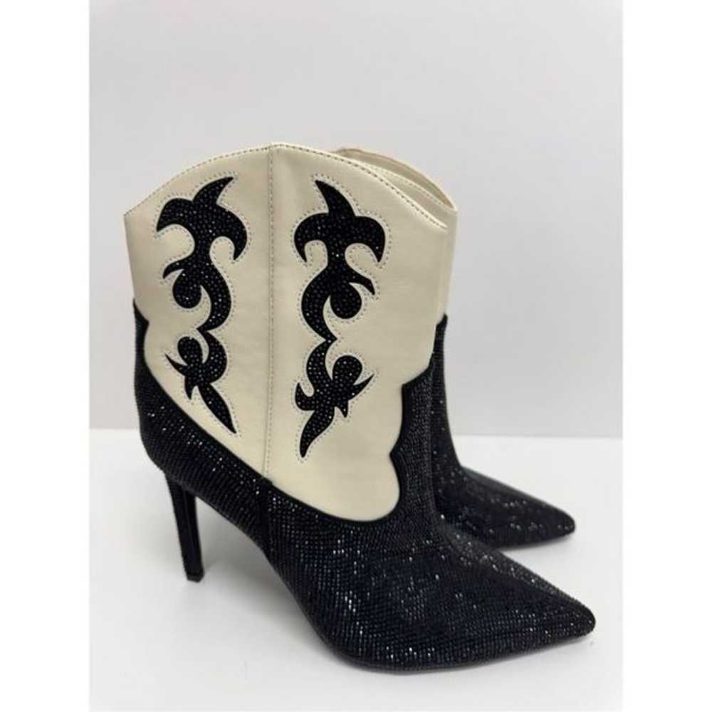 INC Cowboy Boots Size 8 Black Cream Embellished W… - image 2