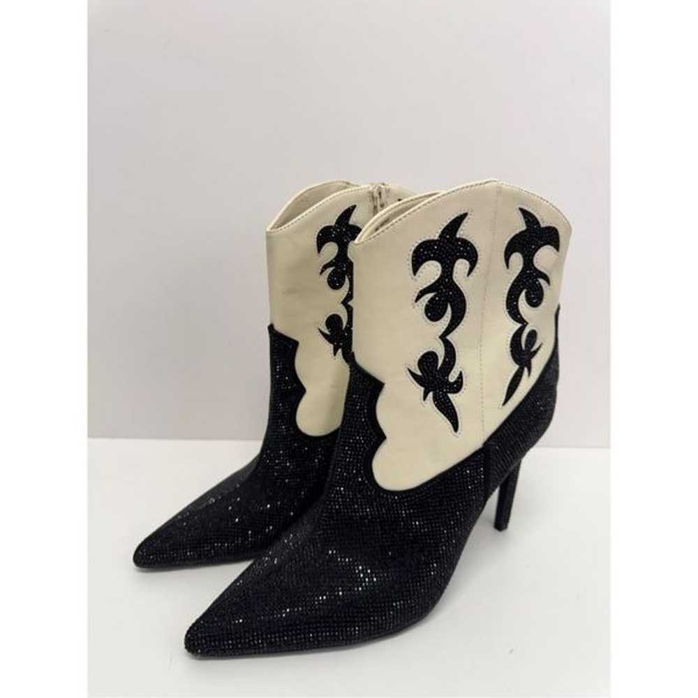 INC Cowboy Boots Size 8 Black Cream Embellished W… - image 3