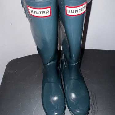 Hunter Tall Glossy Dark Ocean Blue Rain Boots Wom… - image 1