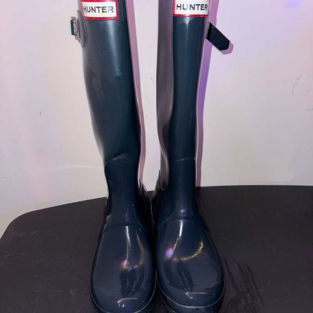 Hunter Tall Glossy Dark Ocean Blue Rain Boots Wom… - image 2