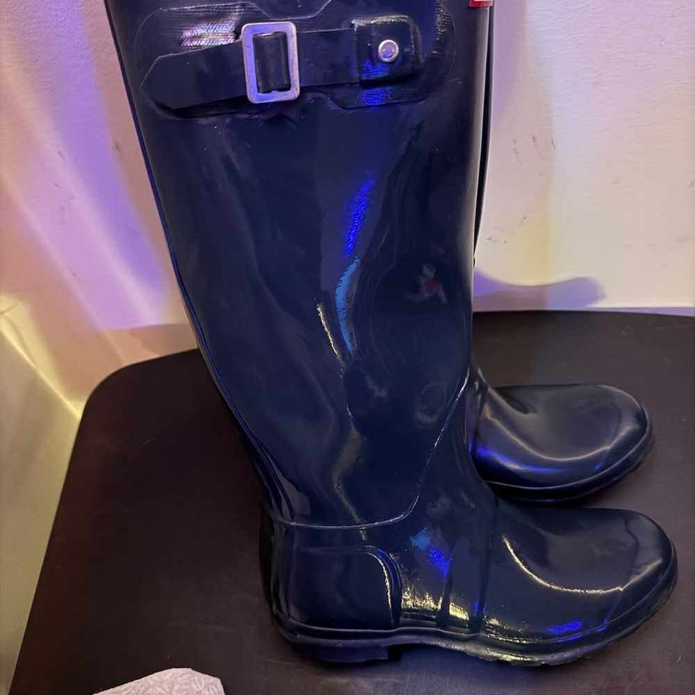 Hunter Tall Glossy Dark Ocean Blue Rain Boots Wom… - image 3