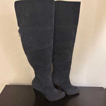 Gray Suede Over the Knee Tall Boots - With Heel (… - image 1