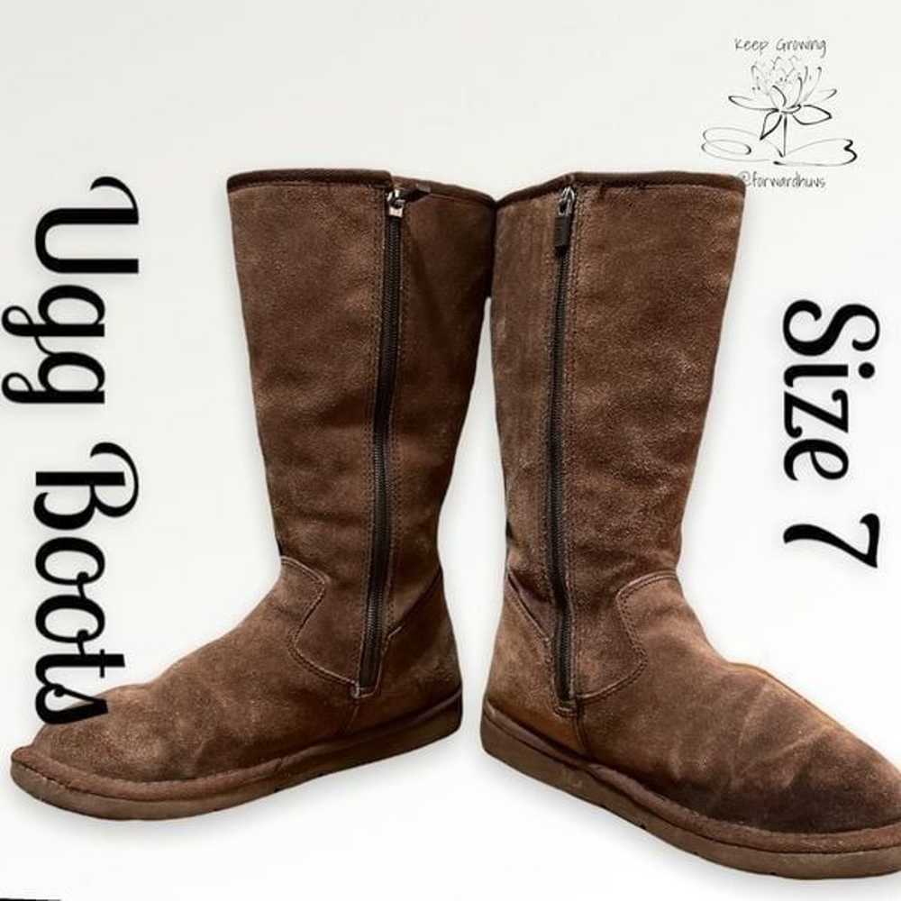 Pre-Owned UGG Sunset Tall Brown Shearling Boots -… - image 5