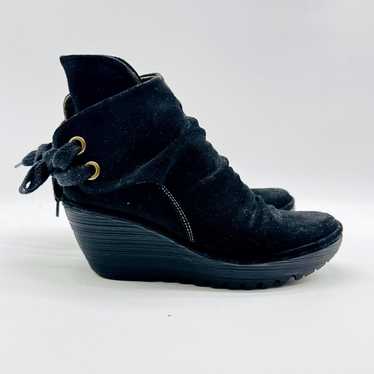 Fly London Boots Womens 37 US 6.5 Black Suede Wed… - image 1