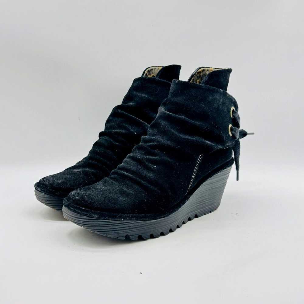 Fly London Boots Womens 37 US 6.5 Black Suede Wed… - image 3