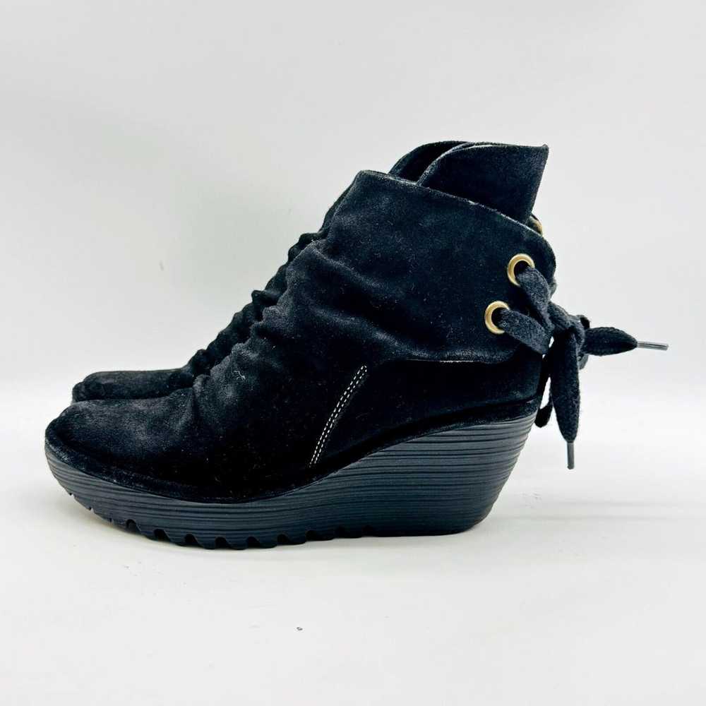 Fly London Boots Womens 37 US 6.5 Black Suede Wed… - image 4