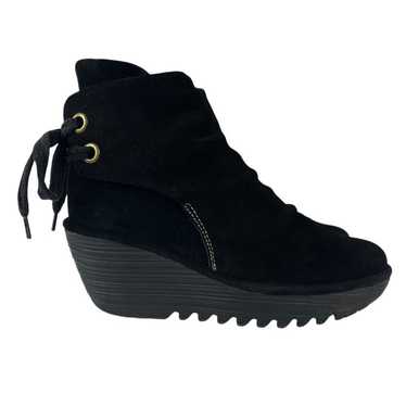 Fly London Yama Black Suede Black Lace Bootie Wome