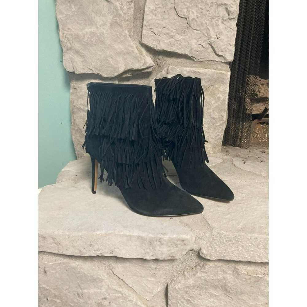 Steve Madden Flapper Fringe Black Suede Booties S… - image 3