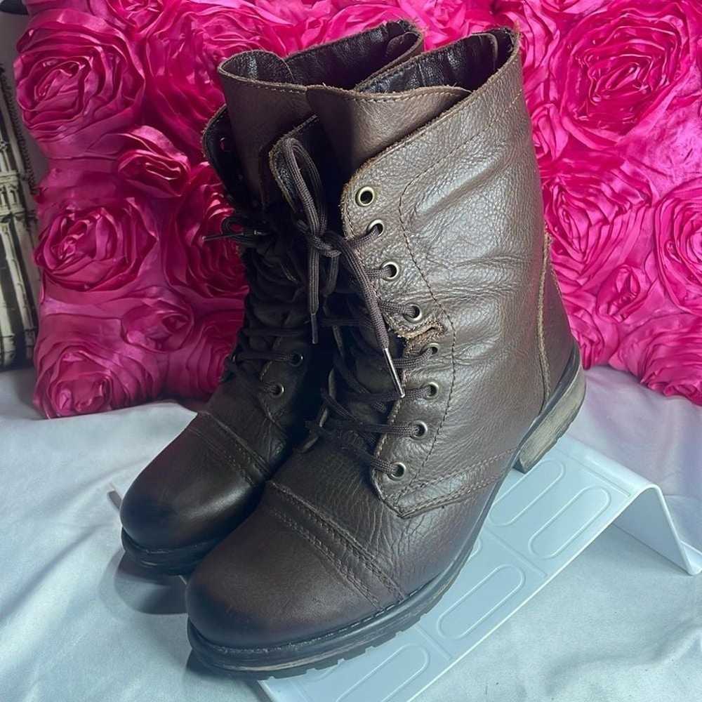 (F)Steve Madden Brown Leather Combat Boot Size 9 … - image 1