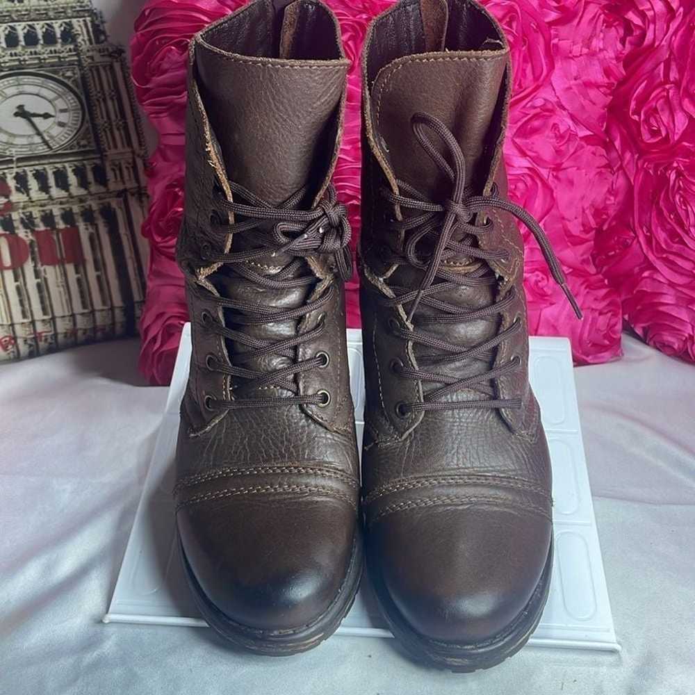 (F)Steve Madden Brown Leather Combat Boot Size 9 … - image 2