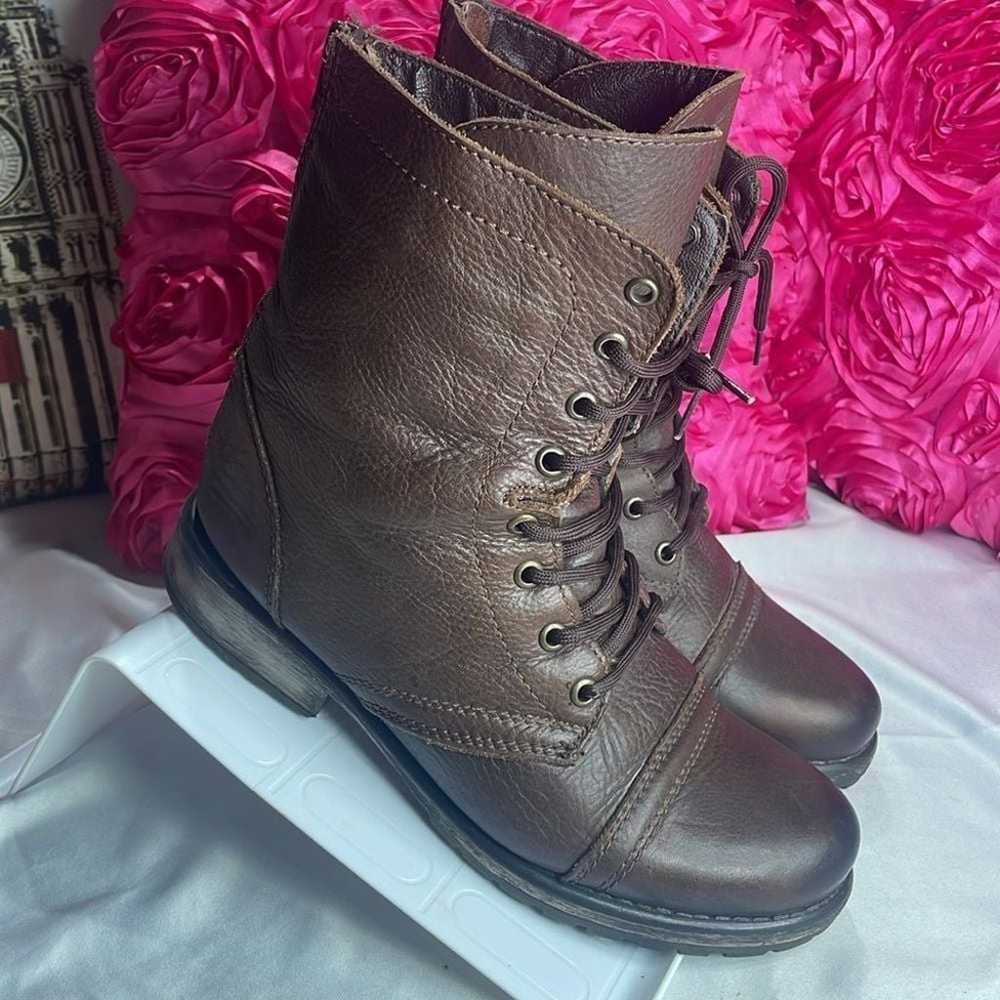 (F)Steve Madden Brown Leather Combat Boot Size 9 … - image 3