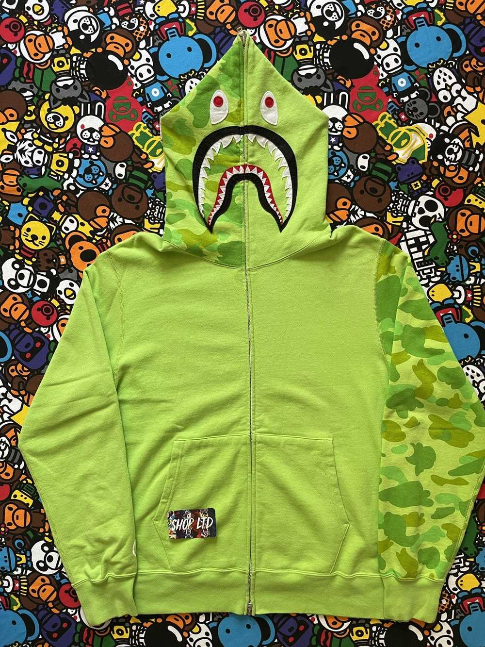 Bape A Bathing Ape 2015 Neon Green Camo Shark Hoo… - image 1