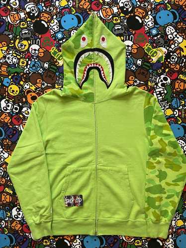 Bape A Bathing Ape 2015 Neon Green Camo Shark Hoo… - image 1