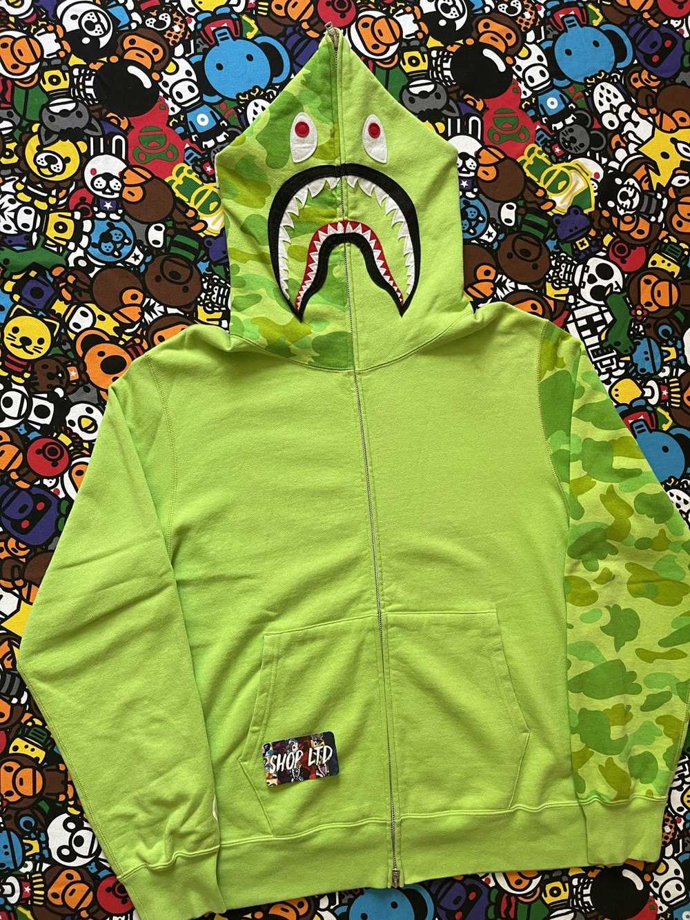 Bape A Bathing Ape 2015 Neon Green Camo Shark Hoo… - image 2