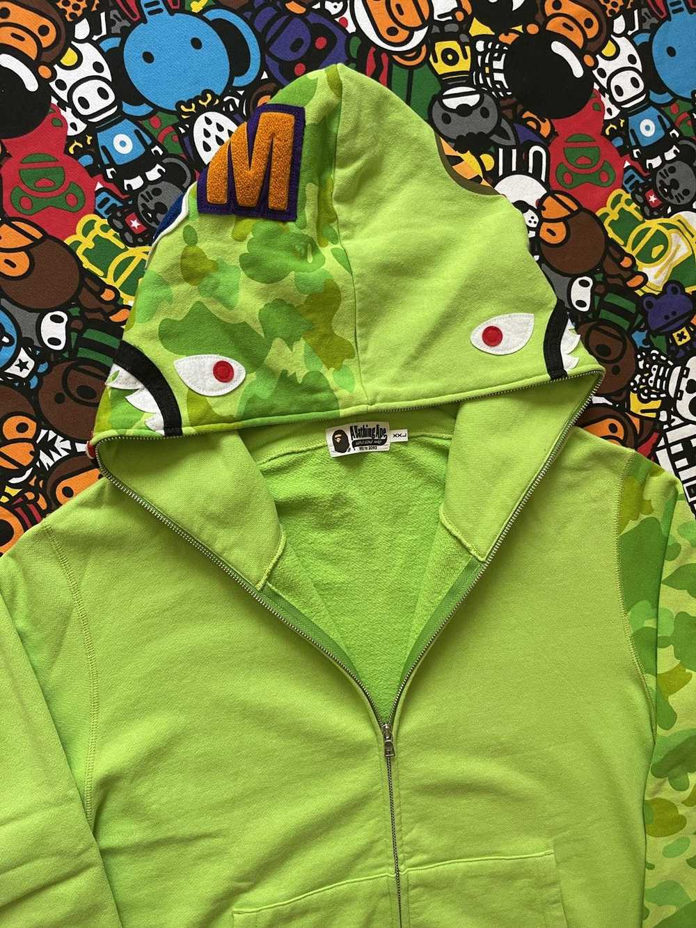 Bape A Bathing Ape 2015 Neon Green Camo Shark Hoo… - image 3