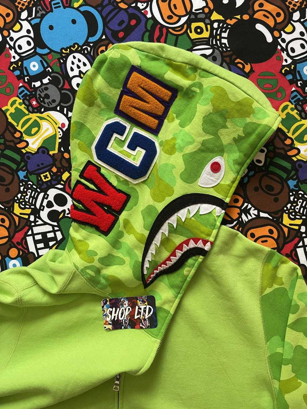 Bape A Bathing Ape 2015 Neon Green Camo Shark Hoo… - image 4