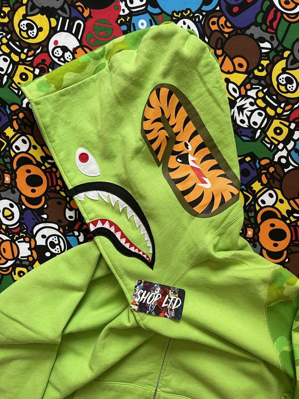 Bape A Bathing Ape 2015 Neon Green Camo Shark Hoo… - image 5